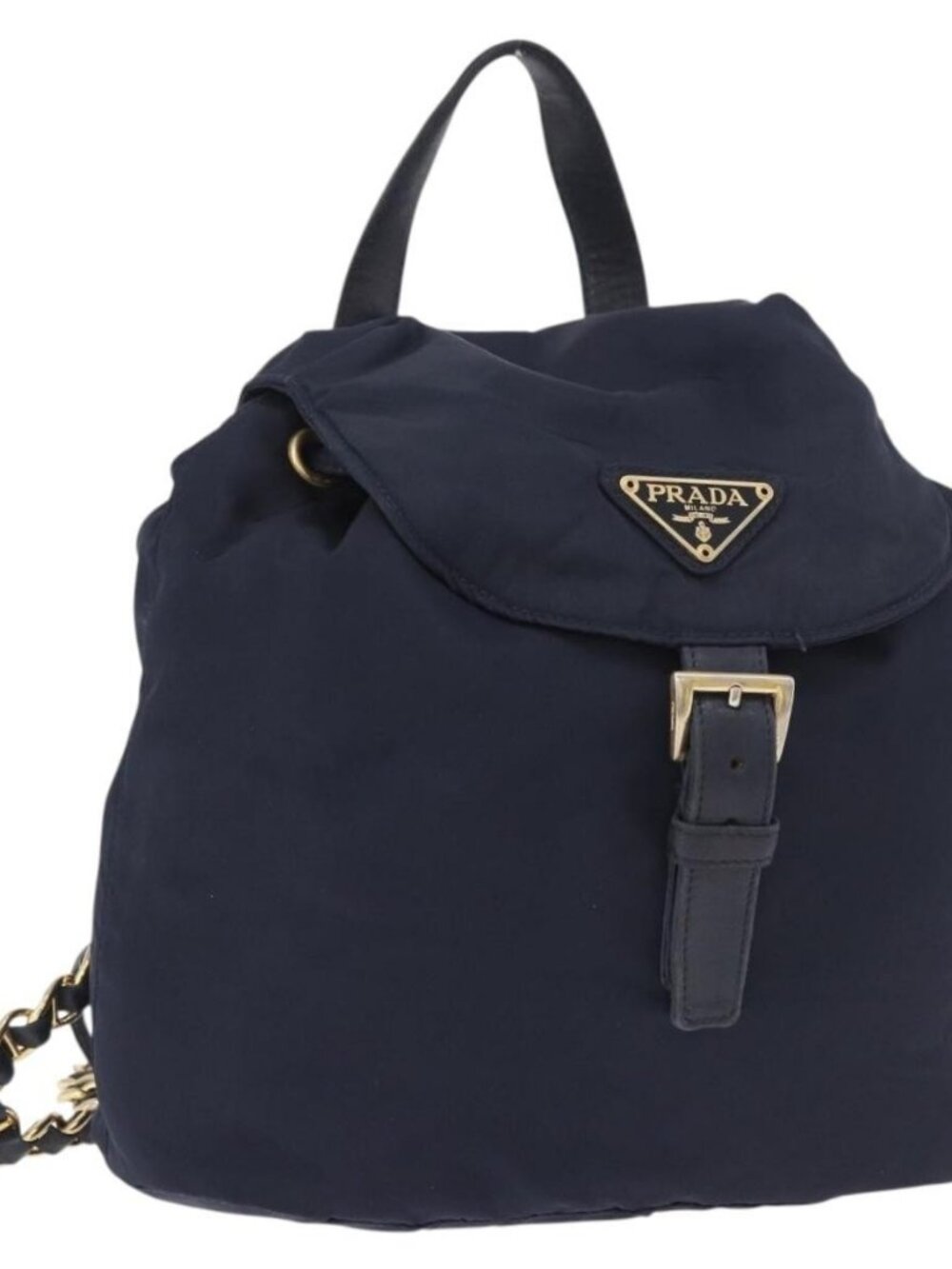 PRADA Backpack Nylon Navy Gold Auth gh2105